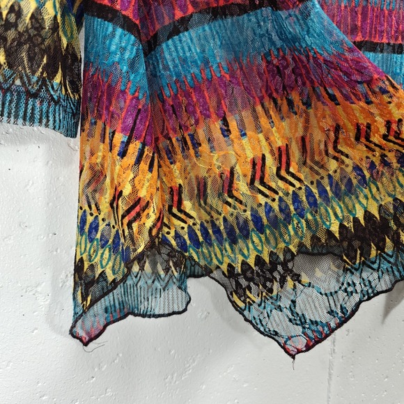 Multiples Womens Small Top Colorful Bohemian Bright Sheer Long Sleeve Shirt - Picture 3 of 6